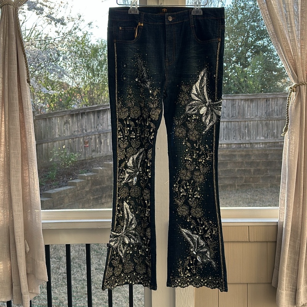Amanda Adams Couture Butterfly Embellished Jeans